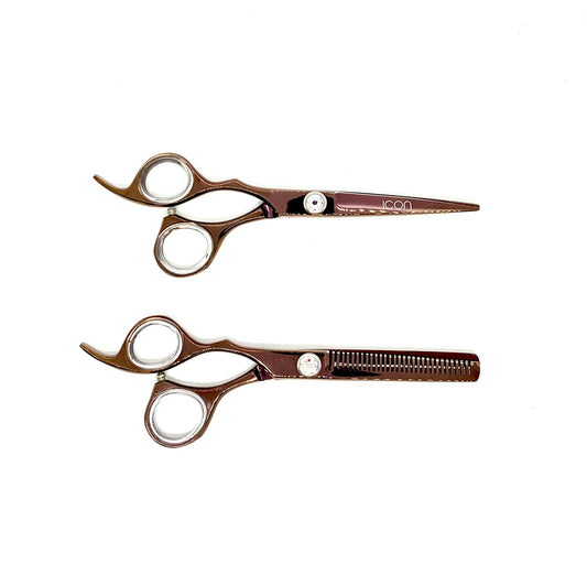 icon rose gold left handed professional hairstyling shear set thinning salon cosmetology scissors