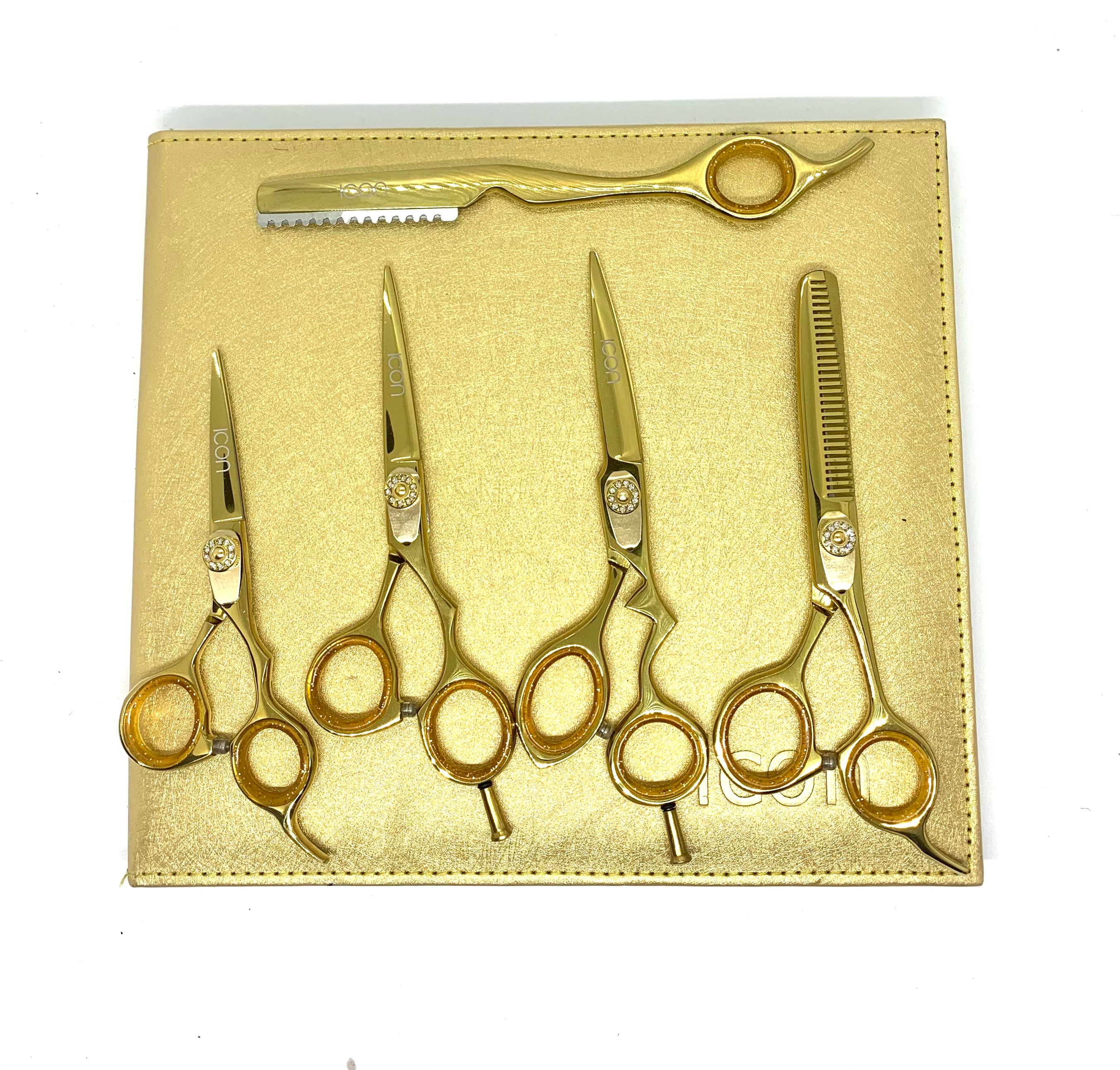 icon shears gold rush complete hairstyling set scissors kit cosmetology texturizing razor thinning shears icon shears gold rush complete hairstyling set scissors kit cosmetology texturizing razor thinning shears