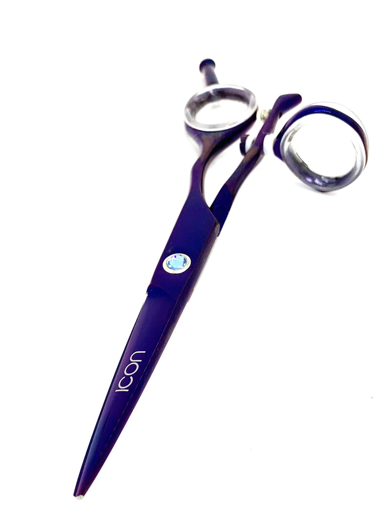 purple titanium swivel thumb hair shears cosmetology salon stylist scissors