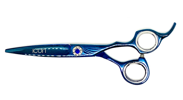 blue thick blade hair shear wet dry cut cosmetology salon stylist scissors