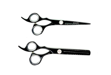 icon left handed professional black shear set thinning cosmetology salon scissors