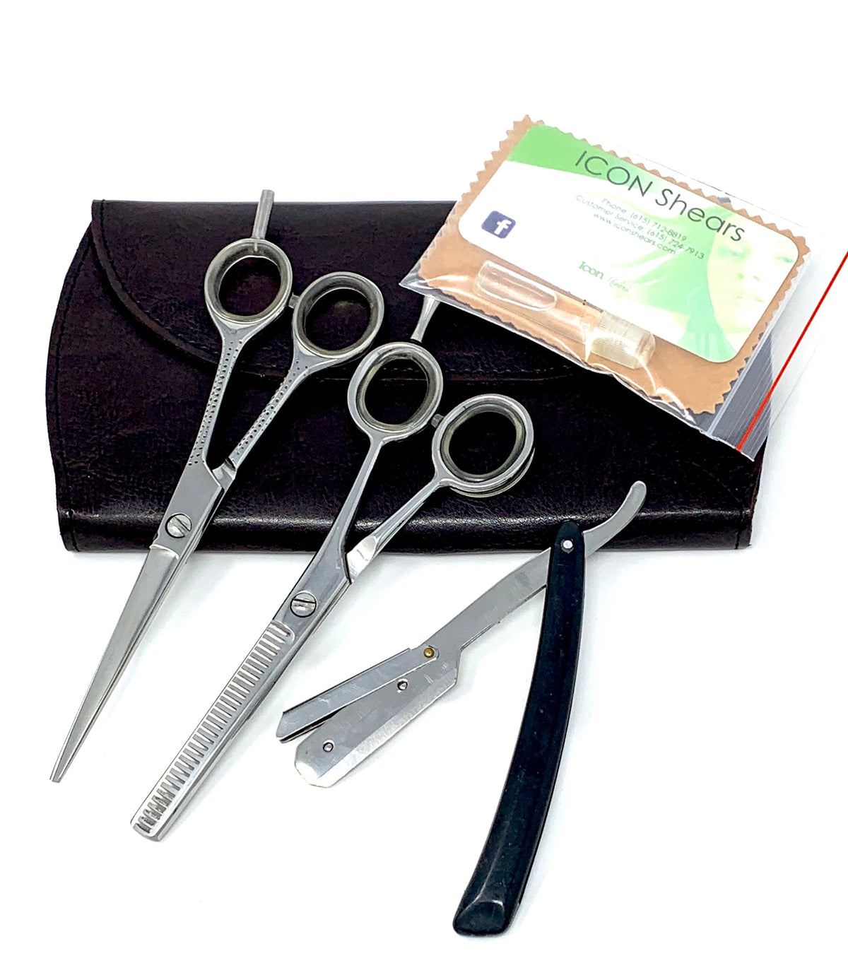 NEW * BARBER BASIC SHEAR STRAIGHT RAZOR SET IN CHROME 6.0 SUPERCUT STARTER***