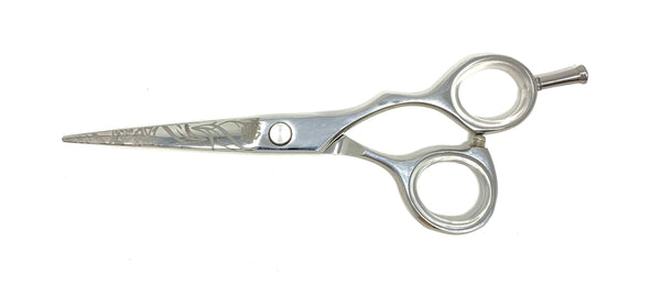 chrome detail point cutting hair shears flower design cosmetology salon hairstylist scissors