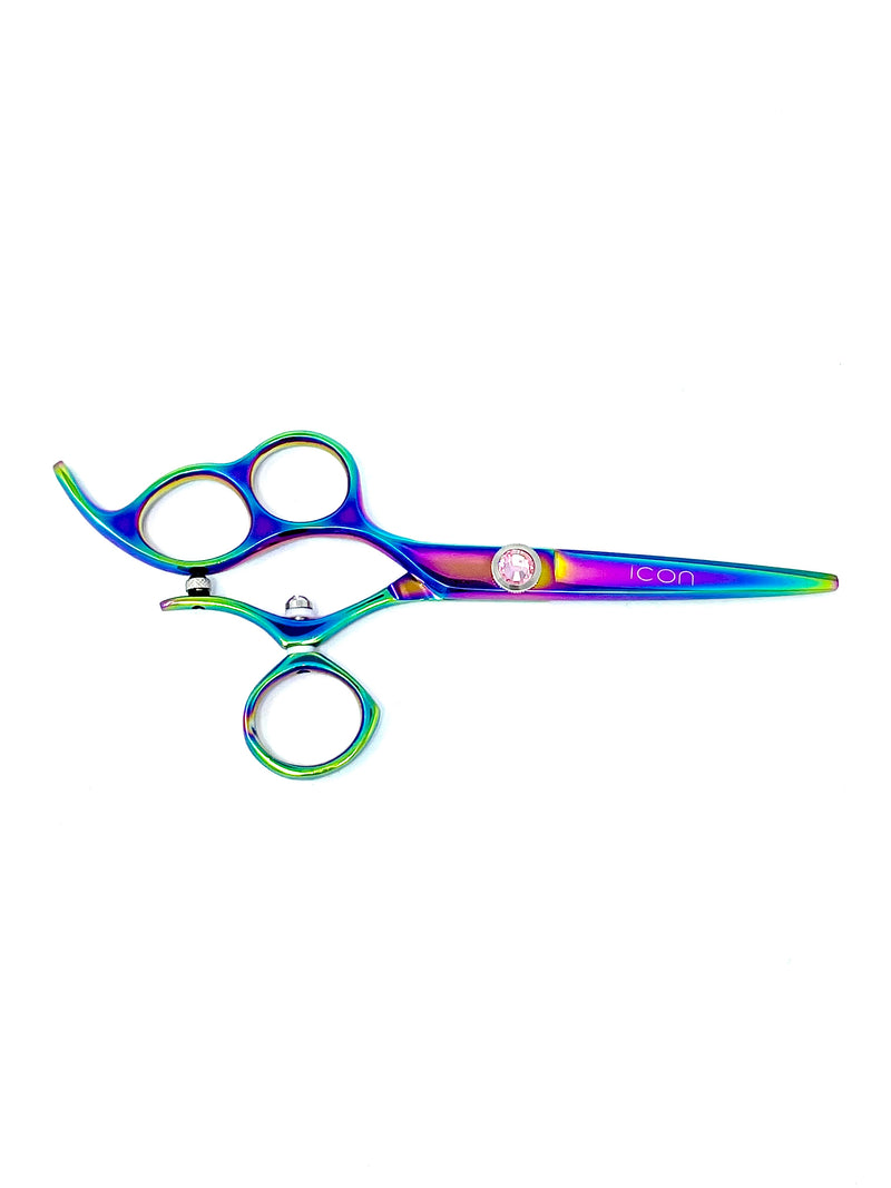 icon multi color rainbow left handed three 3 ring swivel thumb shears scissors