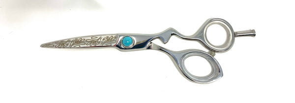 chrome titanium hair shears flower blade cosmetology salon stylist scissors