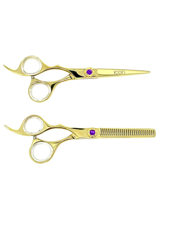 icon gold left handed professional hairstyling shear set thinning cosmetology salon scissors