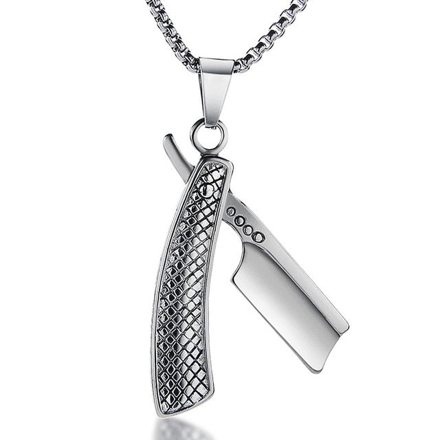 Valily Jewelry Mens Necklace Barber Shaver Pendant&Necklace Stainless Steel Razor Pendant For Men Personality Long Necklaces