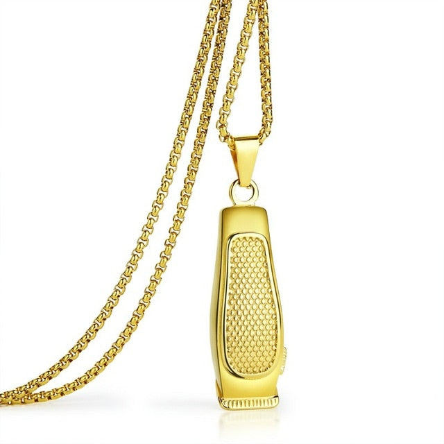 Valily Jewelry Men's Barber Pendant Necklace Stainless Steel Fashion Haircut Razor Shaver Silver Necklace For Men Box Chain