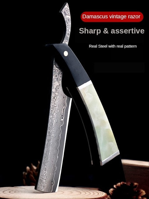 Damascus Steel Razor Sandalwood Handle With Damascus Steel VG10 Cutter Head Folding Shaving Razor High Quality