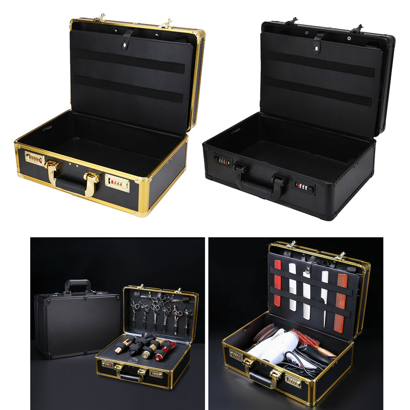 Portable Barber Stylist Travel Metal Case Hair Styling Scissors Combs Tool Box Password Lock Suitcase Box Hair Styling Organizer