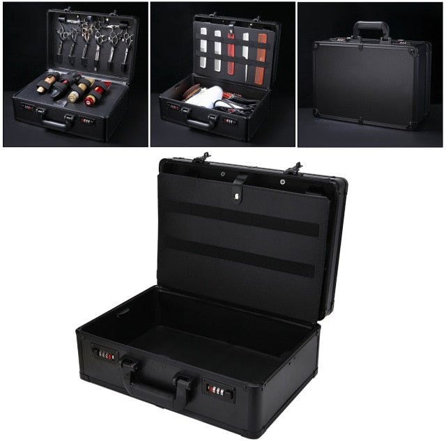 Portable Barber Stylist Travel Metal Case Hair Styling Scissors Combs Tool Box Password Lock Suitcase Box Hair Styling Organizer