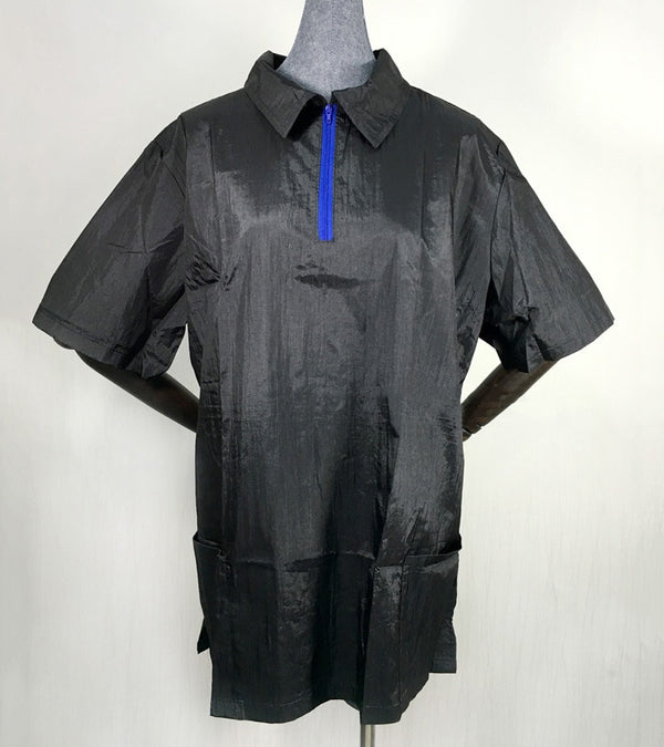 Short Sleeve Zipper Hairdresser Cloth with Tailored Collar Salon Technician Apron Suit-dress for Beautician Work Waterproof U844