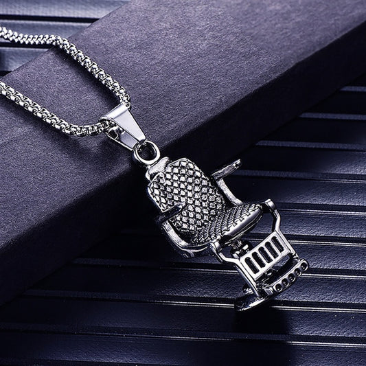 Stainless Steel Barber Chair Pendant Necklace Gold Barber Necklaces