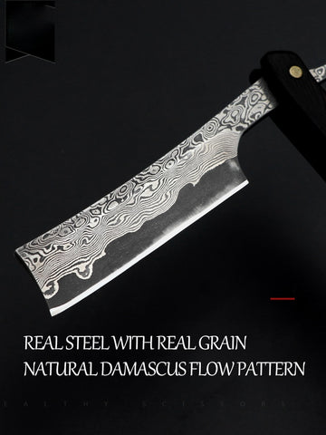 Retro Damascus Steel Razor Handwork Sandalwood Handle Folding