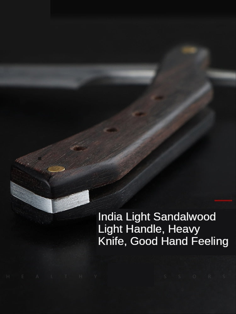 Retro Damascus Steel Razor Handwork Sandalwood Handle Folding