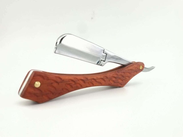 Magnetic Knife Holder Men Shaving Barber Tools Sandalwood Handle Haircut Razor Easy To Install Blade Free 10pcs Blades G0807