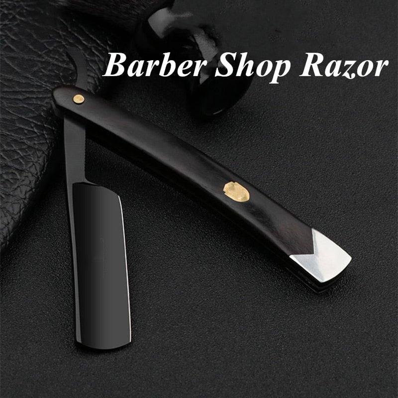 VG10 Carbon Steel Barber Shaving Razor Sharp Already Straight Razor For Men Ebony Handle Leather Bag Knife Cloth And Wax G1229