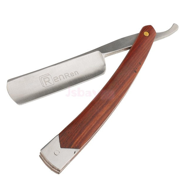 Folding Stainless Steel Wooden Handle Barber Shaving Straight Edge Razor