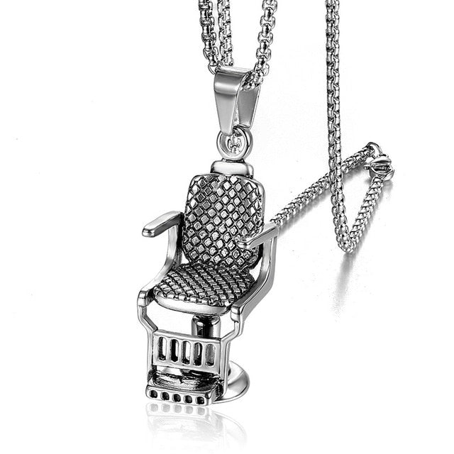 Hip Hop Rock Titanium Stainless Steel Barbershop Sofa Chair Pendants Necklace for Men Barber Jewelry Gold Color